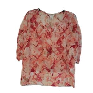 White House Black Market Pink floral short sleeve sheer mesh top flower …